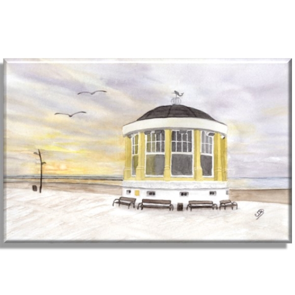 Leinwand 30 x 20 cm Keilrahmen Canvas-Leinen Aquarell Maritim Kunst Druck Kunstdruck Nordsee Pavillon Musikpavillon Insel Borkum Meer Strand
